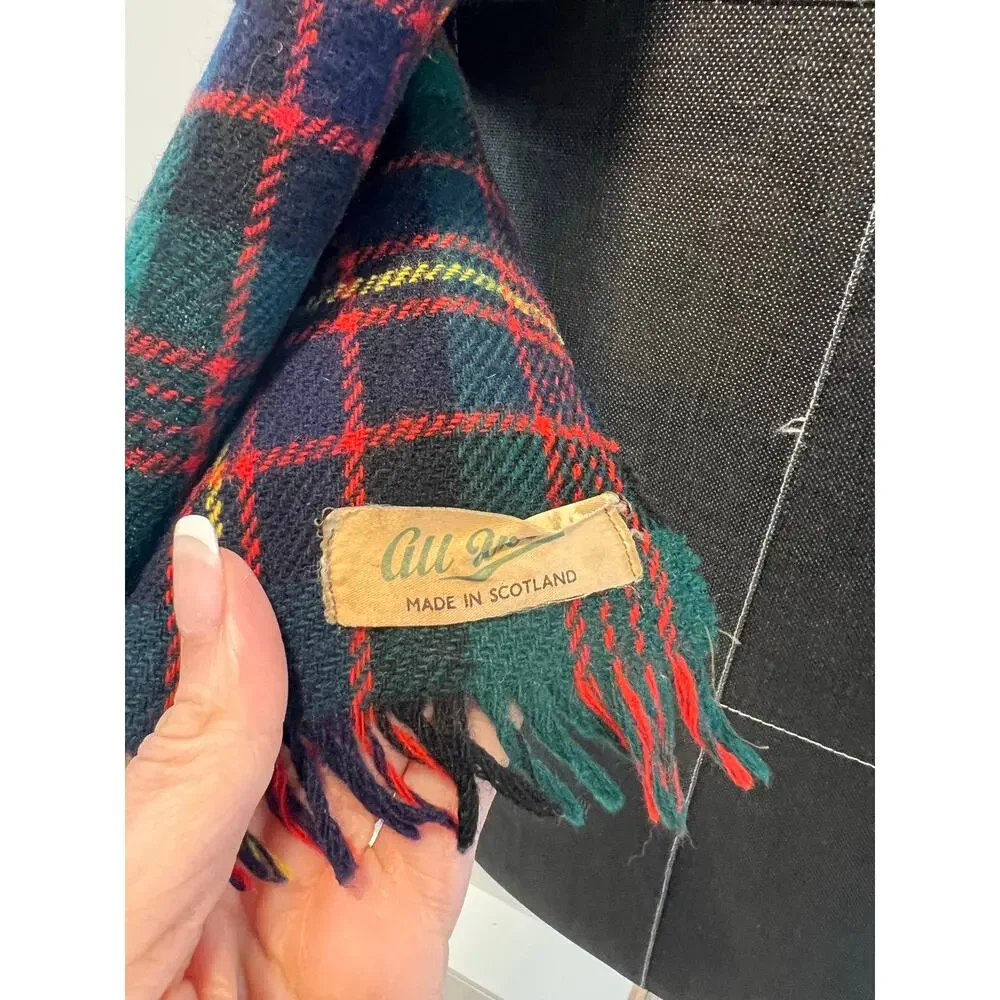 Vintage Plaid Scarf Red Green Yellow Made in Scotland JL
